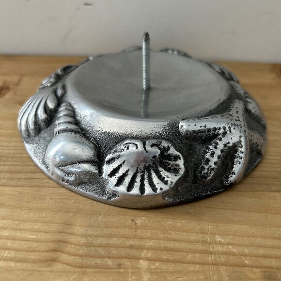 BETTY BARRENA Candle Holder Handcrafted Pewter Seashell Pillar Candle Stand - Picture 2 of 6